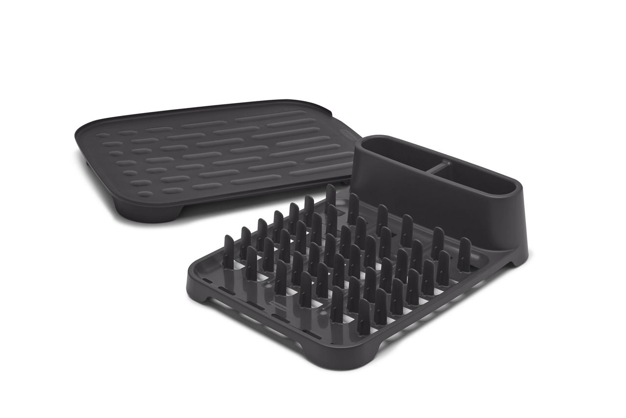 Rubbermaid® Antimicrobial Dish Drying Rack with Drainboard, Raven Grey, 2-Piece Set - US 3580