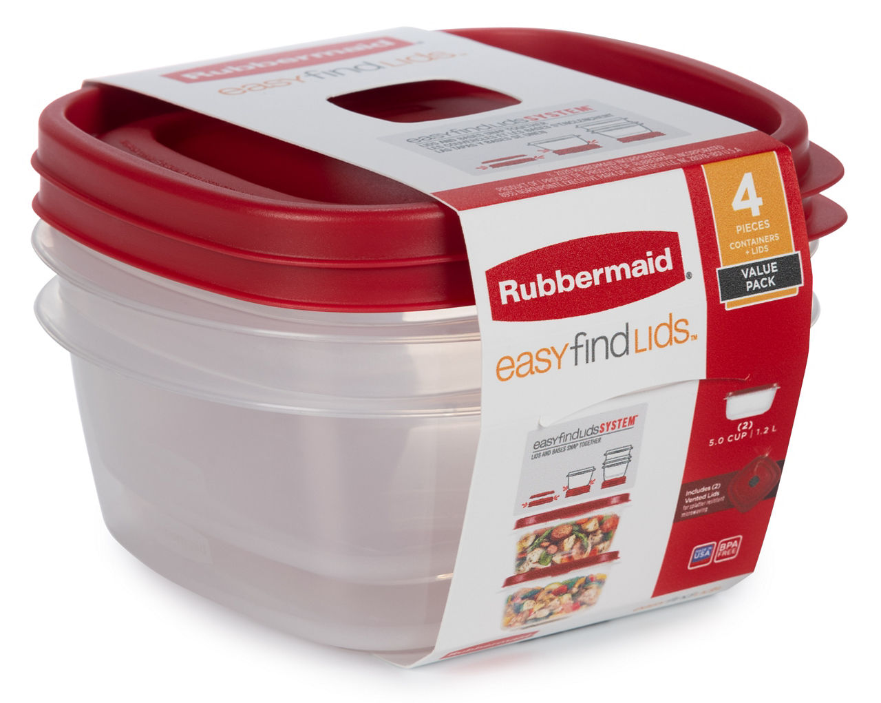 Vented EasyFindLids™ 5-Cup Food Storage and Organization Container, Racer Red, 2 Pack - US 6385